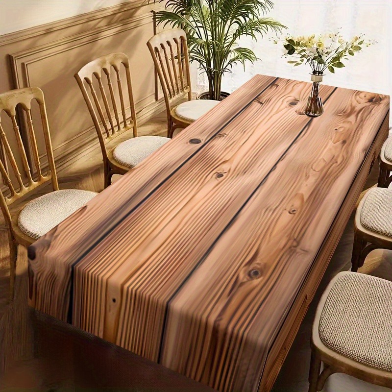 TEMU Halloween, Christmas, 1pc Wood Grain Printed Tablecloth, Rectangular Kitchen Table Cover, Realistic Wood Texture Decor, Easy Style, Machine-made
