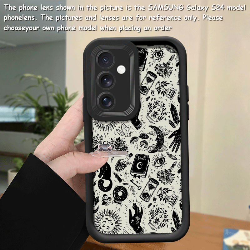 TEMU Phone Case - Creative Graffiti Black Cat Floral Phone Case For Galaxy