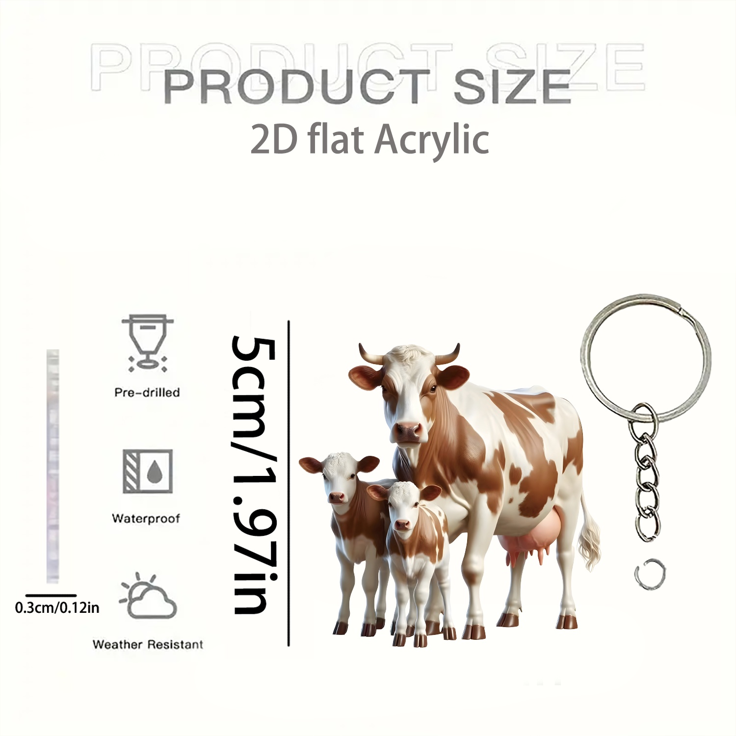 TEMU 2D Platte Acryl Sleutelhanger ( Koeien), Sleutelhanger - Acryl Gepersonaliseerde Decoraties, Thanksgiving Design Creatieve Ornamenten, Cadeaus