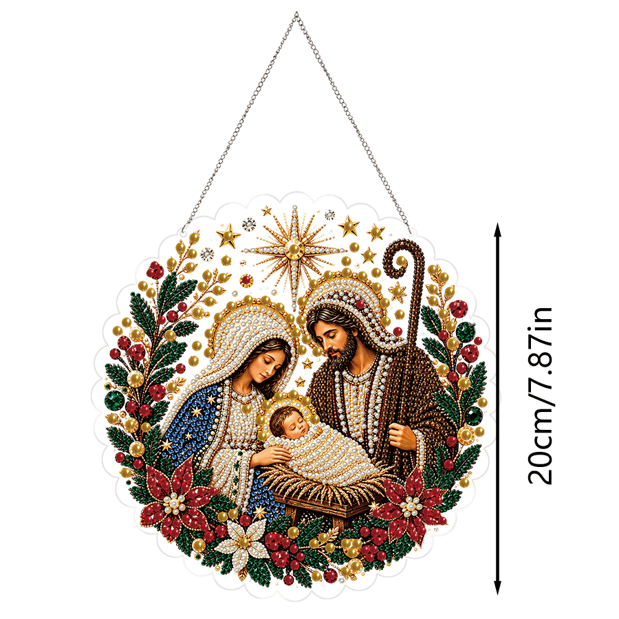 TEMU 2d Flat, 2d Flat Acrylic Pearl Painting Of The Nativity Scene, A Suncatcher Garden Ornament Sizes: 9.72in/7.87in. Religious-themed Diy Pearl