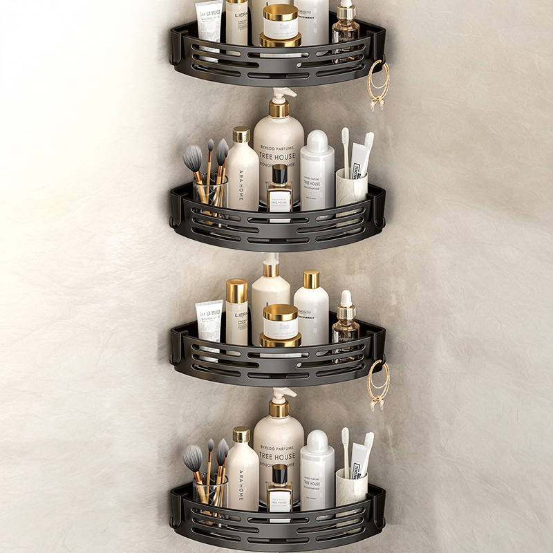 TEMU 4pcs Adhesive Corner Shower Caddy Set Rustproof Bathroom Organizer For Refresh Project Heavy Duty Wall Mounted Shelves For Shampoo Conditioner