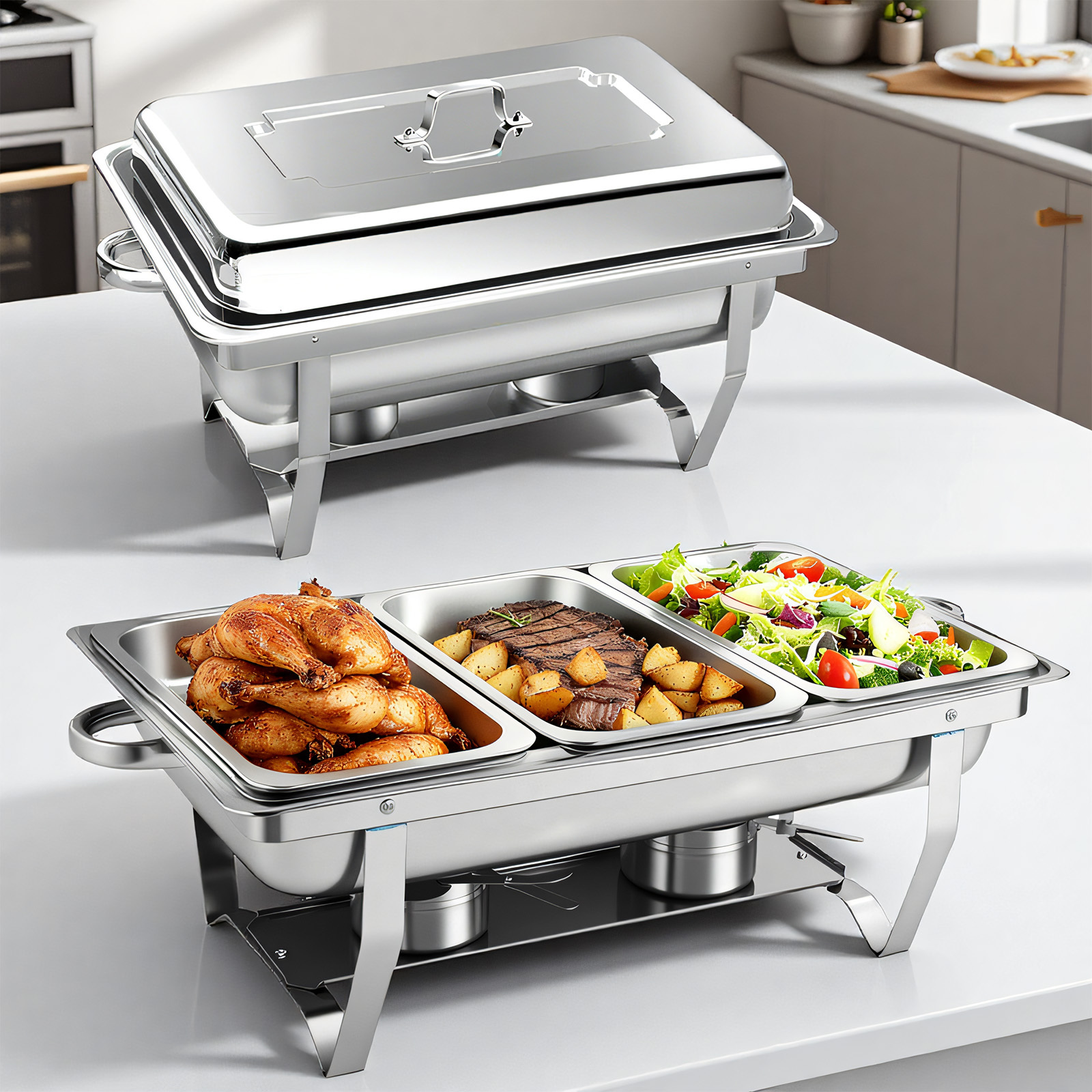 9qt Chafing Dishes For Buffet 2 Pack Food Warmer With Half Size Food Pans, Chafing Dish Buffet Set With Stackable Design Less Storage Space For Party, Wedding - Cooking