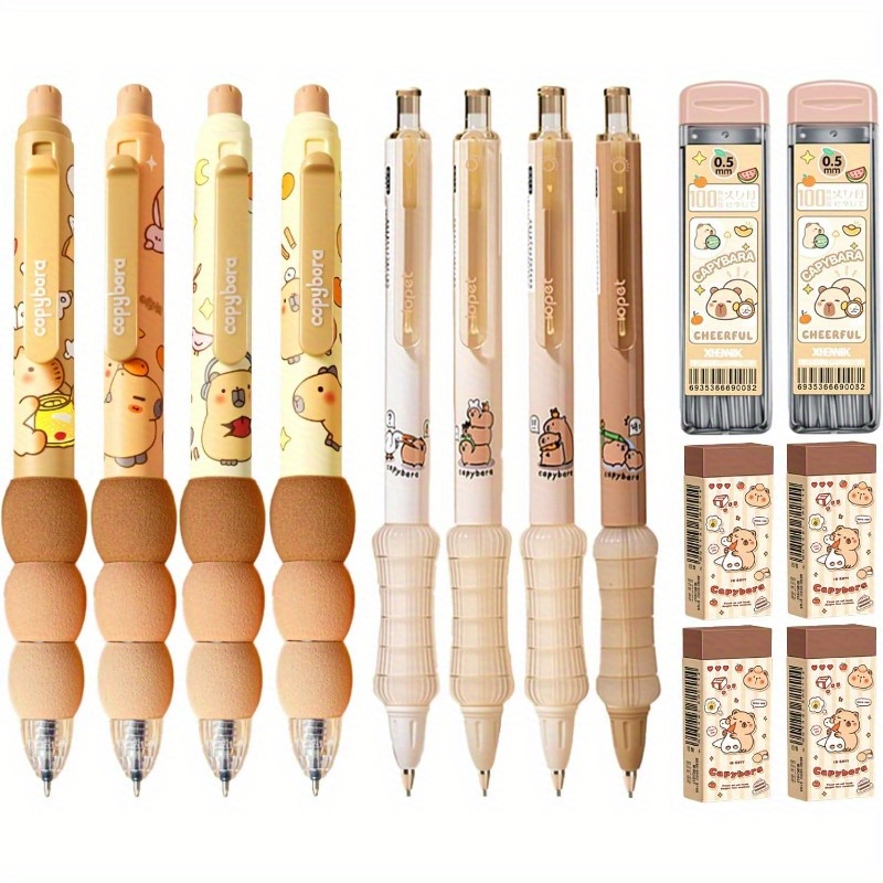 4pcs cute cartoon ybara erasable retrble penserasable gel ink pens0.5mm 0.5mm cute ybara mechanical pencils lead refills erasers for   ps, pens, writing tools, office stationery, fun writing tools, stylish pens, retractable mechanism, smooth writing, gel ink pen, mechanical pencil set, back to school, school supplies, cute pens, erasable pens Product details 0