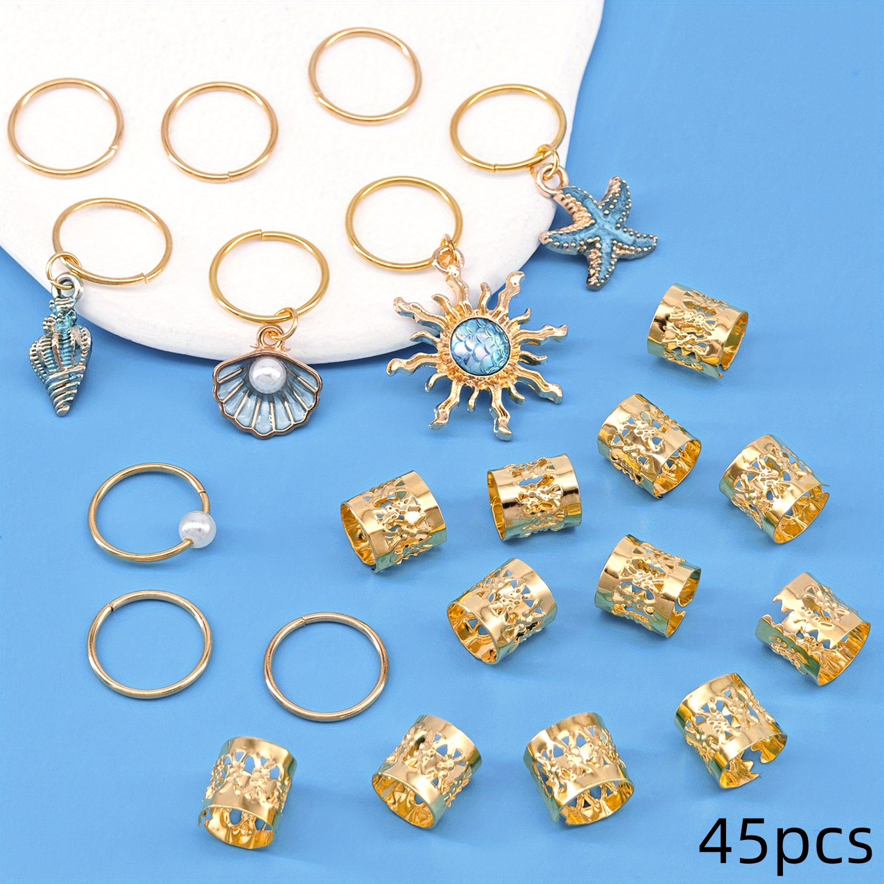 45pcs Baroque Sea Elegirlsts Bohemian Accessories For - & Geometric Dreadlock Jewelry With Starfish, Shells, For Summer Festivals, Parties, Dances, Daily Wear, Accessories | Geometric | Beaded Hair
