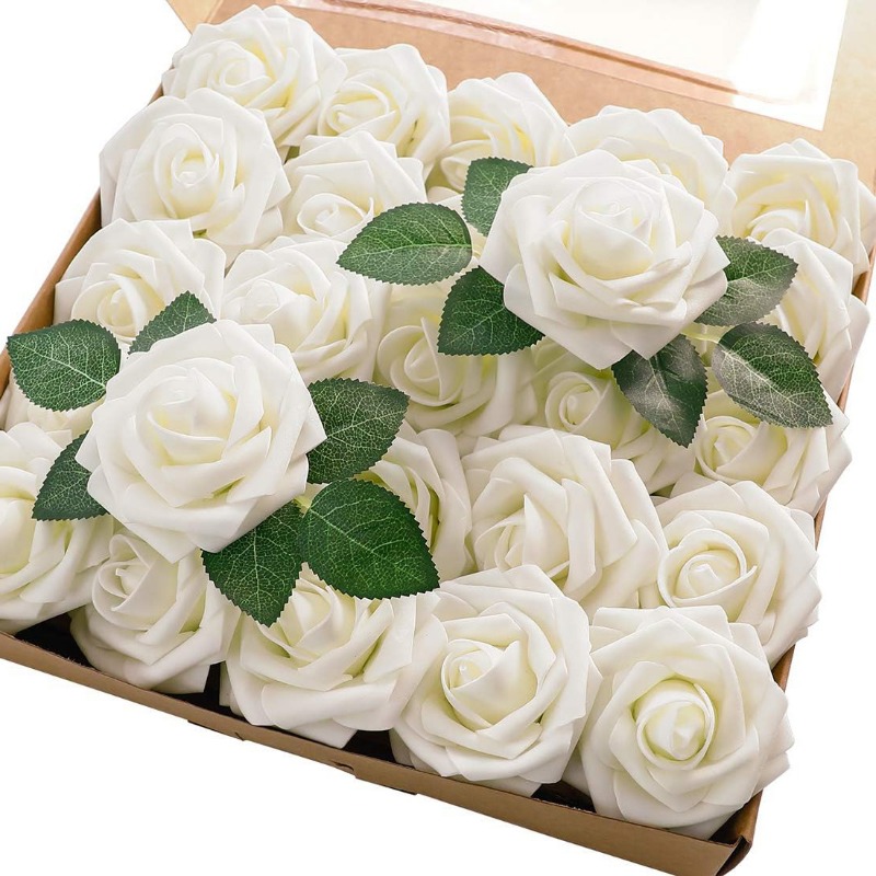 60pcs   y hojas de rosas - rosas realistas y realistas en múltiples colores, adecuadas para   de boda, regalos para  , boda, día de san valentín, decoración de   y hogar, material de espuma natural, no necesita  