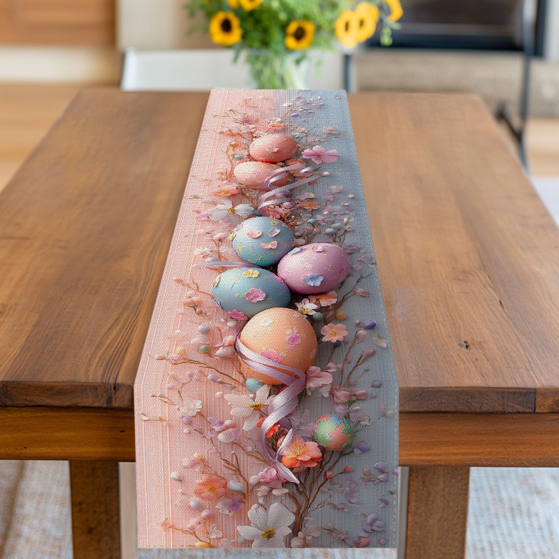 TEMU A Table Runner And Cover Featuring A Floral And Design In Soft Pastel Colors, Ideal For Celebrations Like Easter, Spring Parties, Birthdays,