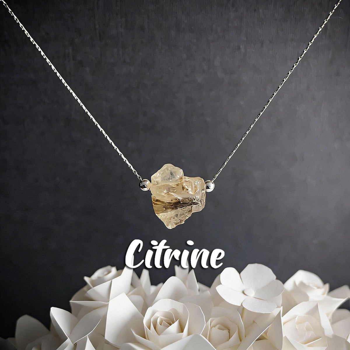 TEMU Collier Bohème Original en Cristal, Pendentif Citrine Irrégulier, Bijou en Cristal Élégant, Bijou Adapté à un Usage et aux Cadeaux (Le Matériau
