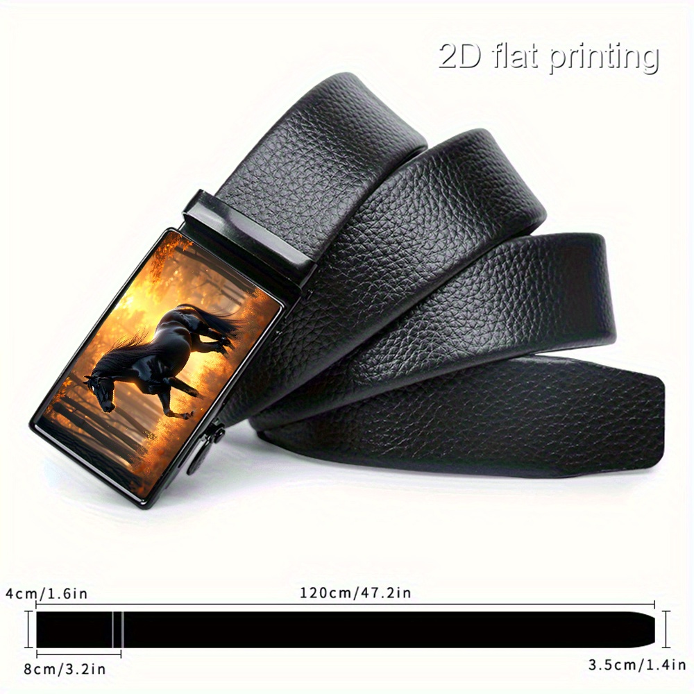 TEMU A 2d Elegant And Natural Pattern Art Design - A Durable, High-quality Exquisite Belt, Men's Sliding Belt, Adjustable Business Belt, Suitable For
