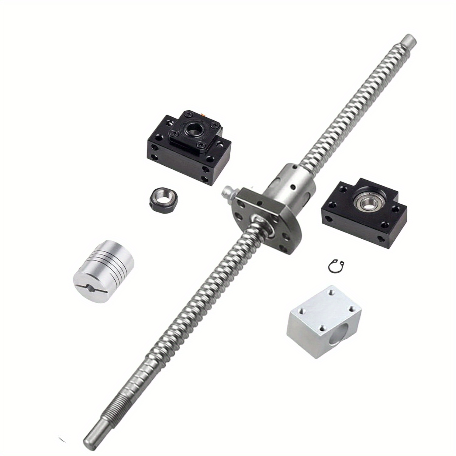 Image of 1pc Sfu1204 Bullet Screw 600mm Threaded Spindle Stainless Steel Ball Screw With Bk10/bf10 Support, Nut Housing And Coupling For Cnc Machines, Industrial Robots