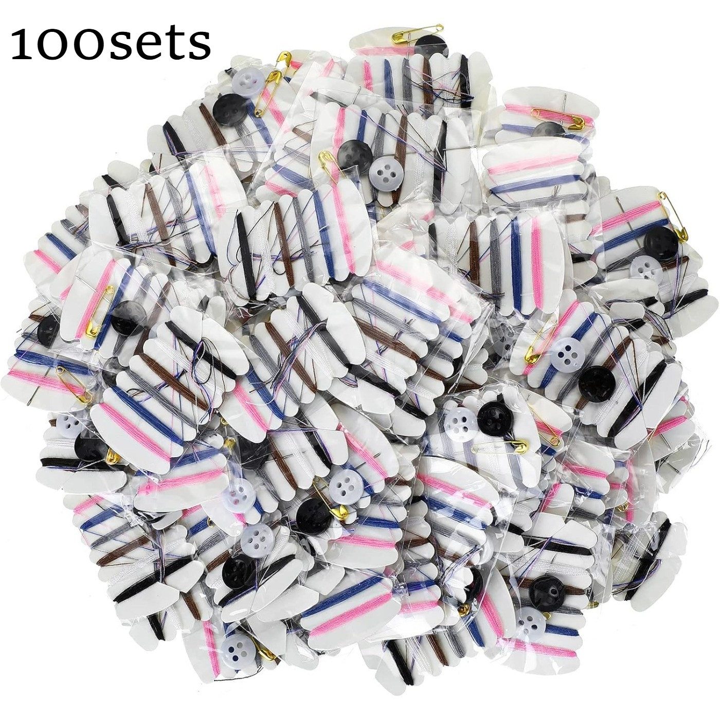 TEMU Lot de 100 kits de couture de voyage avec aiguilles, fils, bouton, épingle pour articles de toilette et nécessités d'hôtel