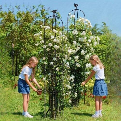 fiberglass grid trellis with rings and splits for plants flower display featuring an animal sculpture vine support outdoor poles for supporting roses and climbing plants frame for securing tomatoes and ornament fo
