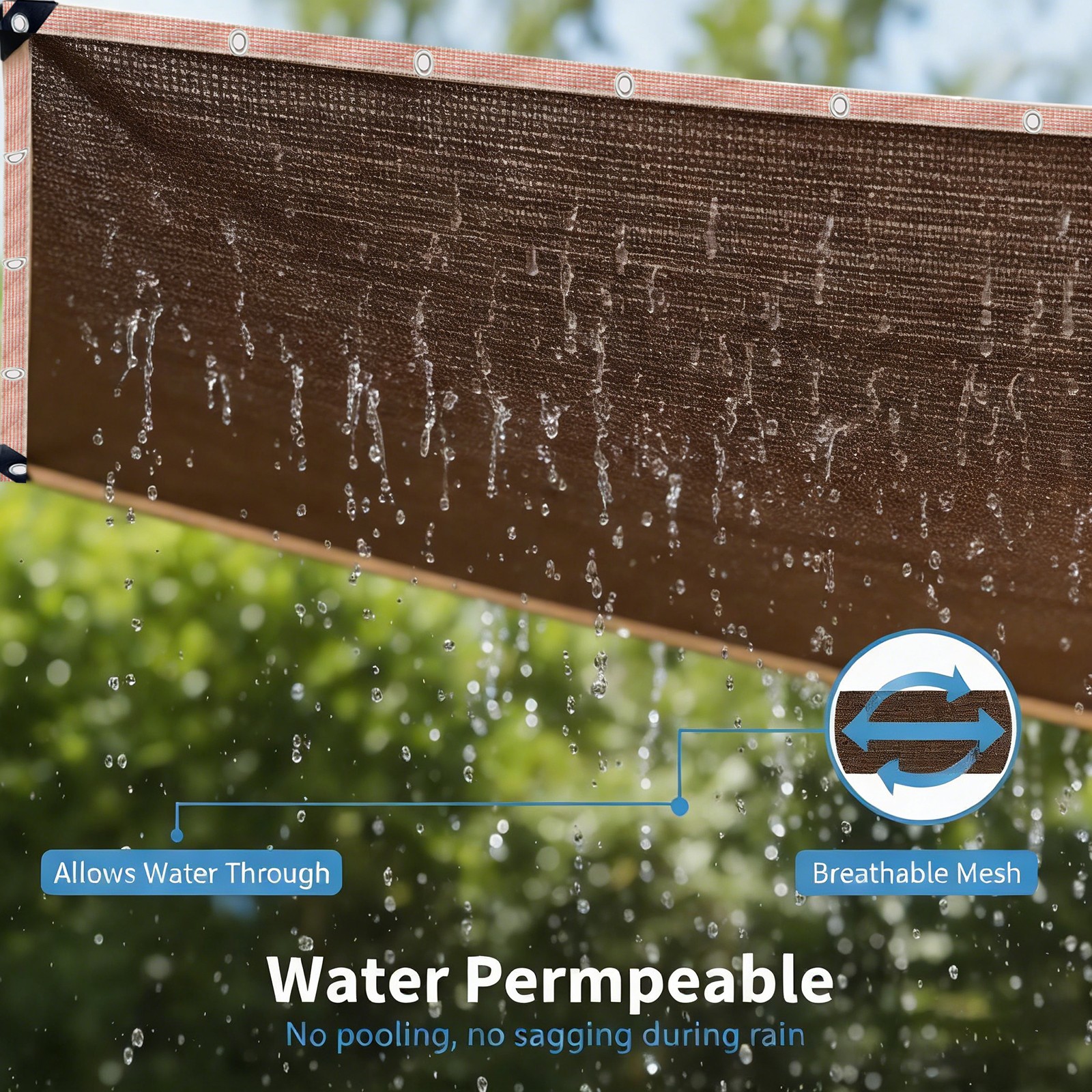 Outdoor Shade Net - Brown, Uv-Resistant, Durable Canopy, Suitable for Travel, Picnics, And Pools - Available In Various Sizes.
