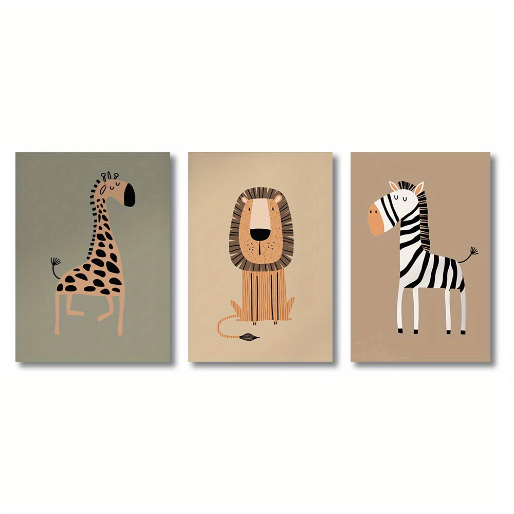 E-shop 2D Flach, 2D Flach, Drei Stück Wanddrucke für Wildtiere, Bohemian Prints, Dschungeltiere, Salbeigrüne Kunst, Tierdeko, Tierdrucke
