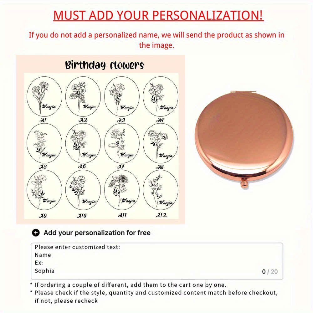 TEMU 1pc Personalized Name Pocket Makeup Mirror, Customized Wallet Makeup Mirror, Compact Makeup Mirror, Engraved Travel Mirror, Bathroom Makeup