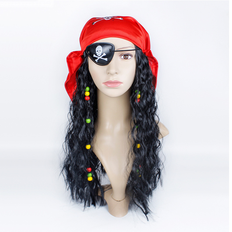 Image of Pirate Wig Halloween Costume Party Captain Wig Headband Halloween Halloween Headpiece Fake Hair Halloween Eye Mask