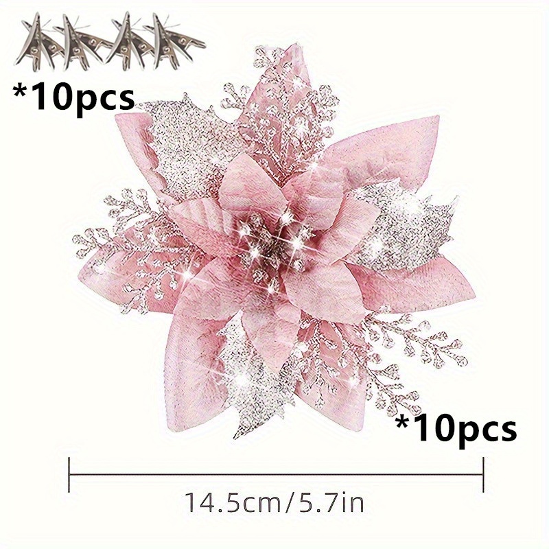 Image of 20pcs Golden Christmas Flowers - Festive Decorations, Glitter Party Ornaments For Xmasdiy, Indoor Outdoor Christmasdecor (1 Bag)