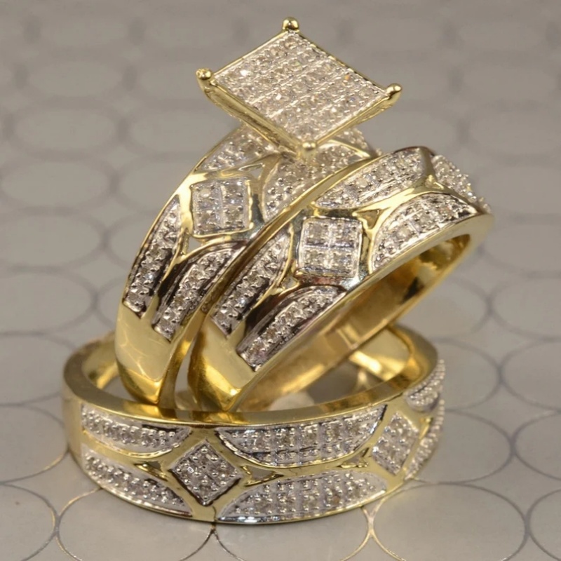 Light Luxe Three-Piece Ring Set with Synthetic Zirconia