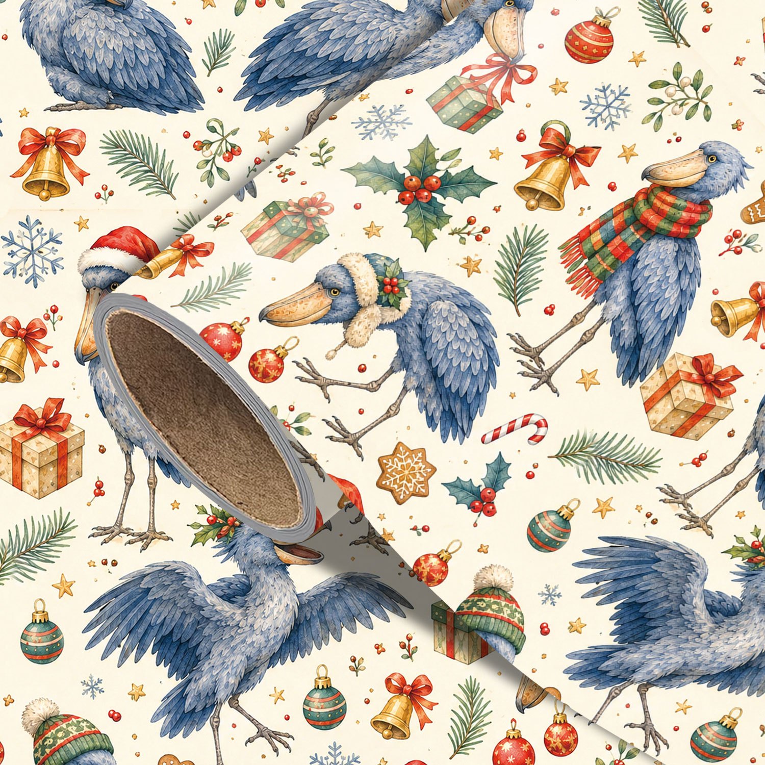 TEMU 1 Roll Shoebill Wrapping Paper Suitable For Xmas Gifts, Bird Lover Present Wrap With Shoebill , Vintage Watercolor Suitable For Holiday Party