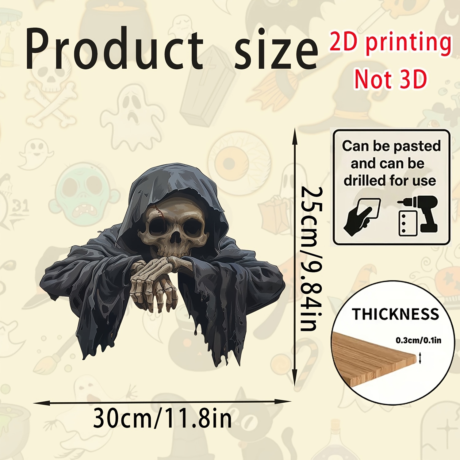 Image of 【2d Flat】 [2d Flat] Garden, Lawn And > Outdoor Decorations > 1pc Halloween Yard Decor Fence - Horror Peeking - Outdoor Lawn Sign - Artificial Wooden Halloween Party Decoration