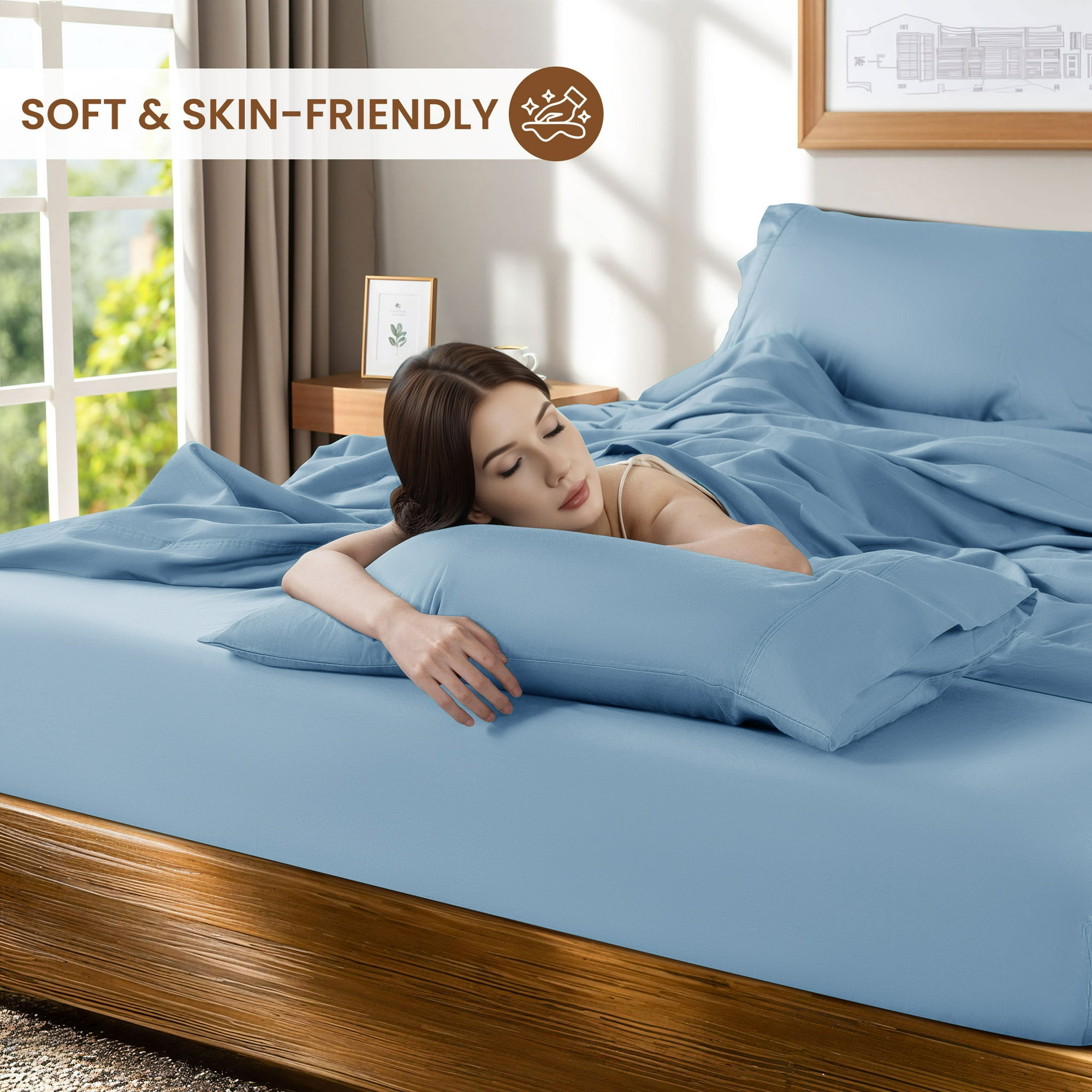 Set of Breathable Bamboo Bed Sheets Including Fitted Sheet And Pillowcases, Suitable for Children And Available in Queen And Twin Sizes. These Cooling Sheets Have Deep Pockets for Hot Sleepers And Make Excellent Gifts
