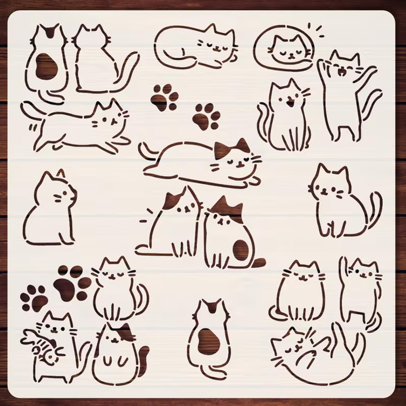 TEMU 1pc Of Cat Template, 6x6 Inches (15.2x15.2cm), Featuring An Adorable Cat In A Relaxed . The Creative Visual Design Showcases Life Of Cute Cats,