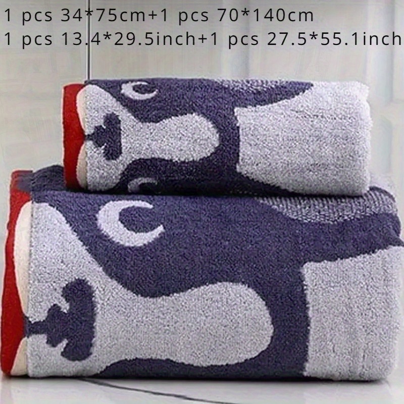 TEMU 2pcs Bulldog Pattern Towel Set Household Cotton Towel Towel Bath Towel Absorbent Towels For Bathroom 1 Bath Towel And 1 Hand Towel Bathroom