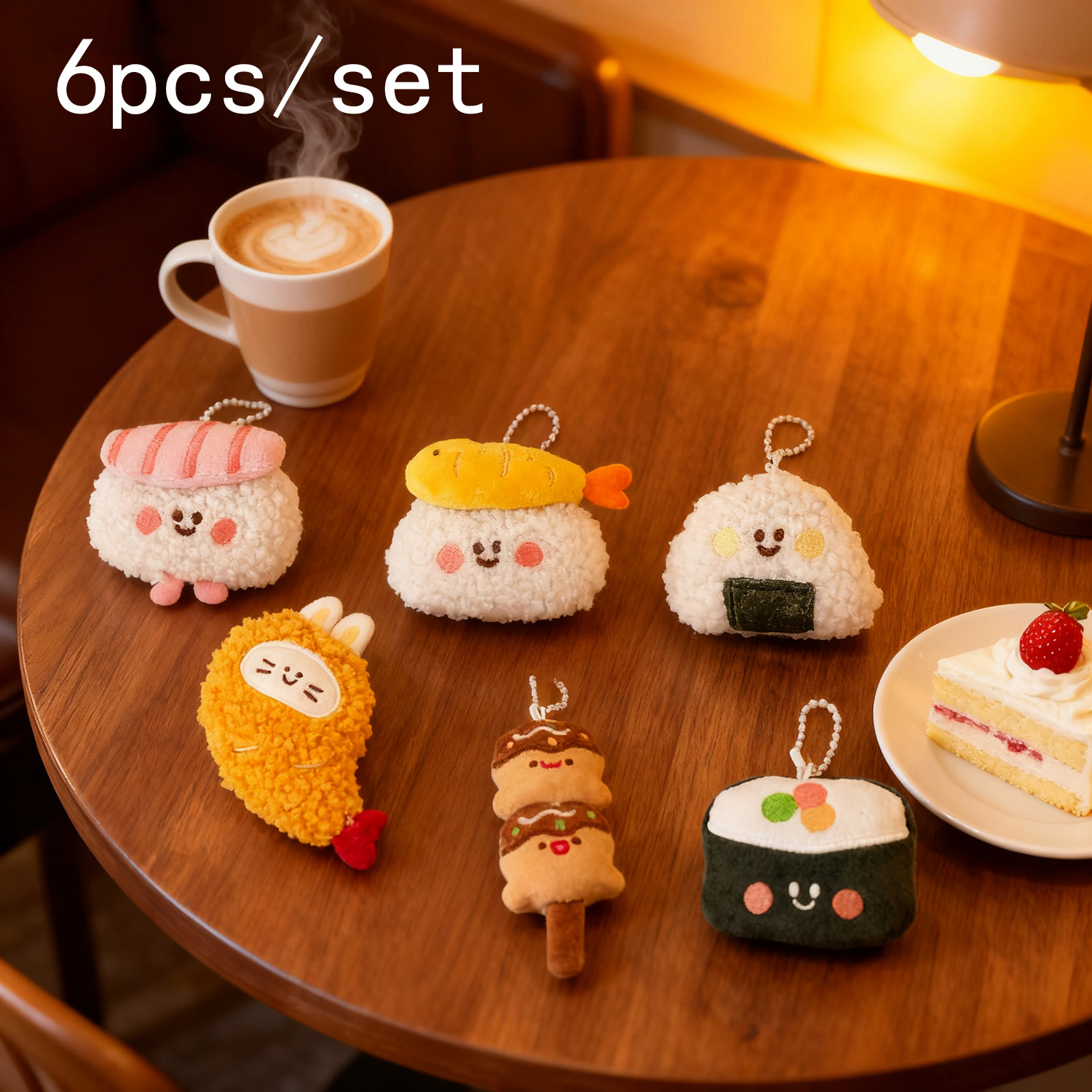 TEMU Set Of 6 Creative Plush Keychains For Food, Adorable Multi-functional Bag Charms And For Women, Cross-border E-commerce Product For Fashion Additions And Gift