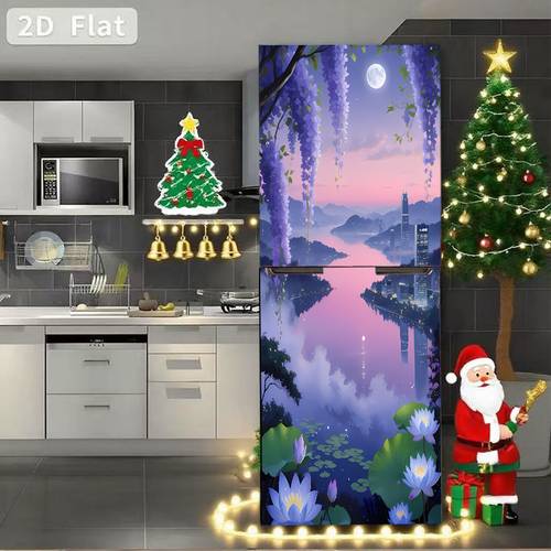 2pcs refrigerator stickers only wisteria and for lotus flower pattern decals suitable for refrigerator surface decoration kitchen and wardrobe decoration walls plastic glass durable material