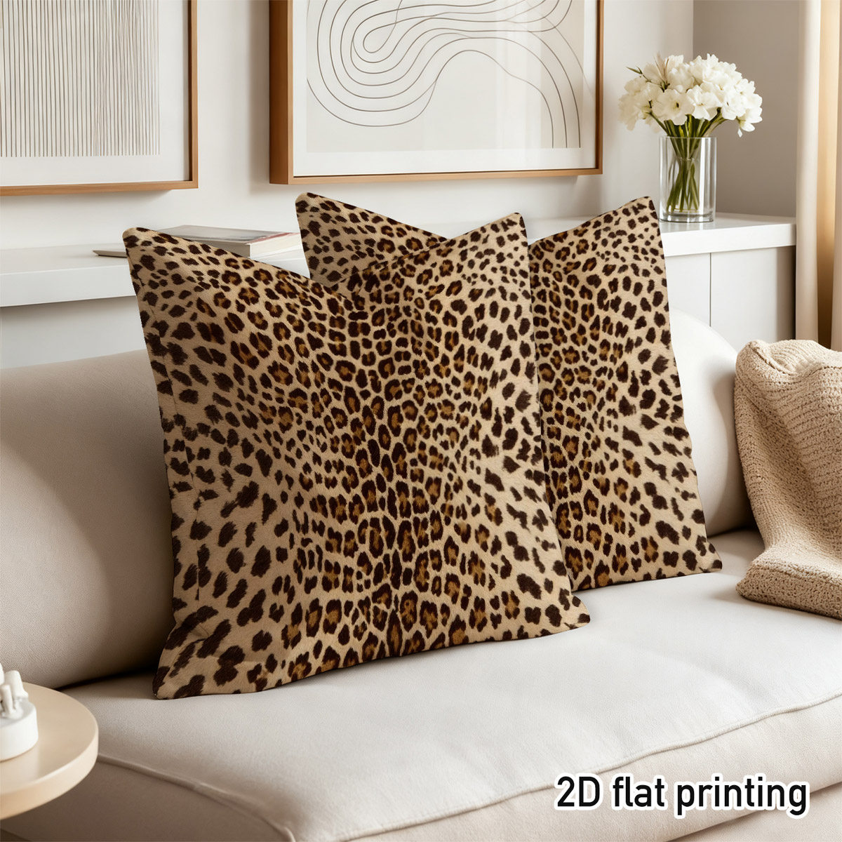 TEMU 2d Flat - Set Of 2 Cushion Covers Featuring A Stylish Leopard Print Design, Perfect For Modern Sofas, Cozy Bedrooms, Or Vintage Cars. A For And
