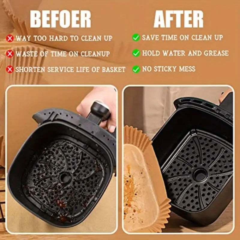 disposable paper liner square 250pcs for 5 to 8 fryer baskets nonstick oilproof parchment liner , disposable air fryer paper liners, air fryer mat, rectangle air fryer liners, air fryer accessoires, air fryer , food prep tools, kitchen essentials, reusable alternative, easy , nontoxic coating, parchment, baking sheet, home cooks, kitchen enthusiasts Product details 6