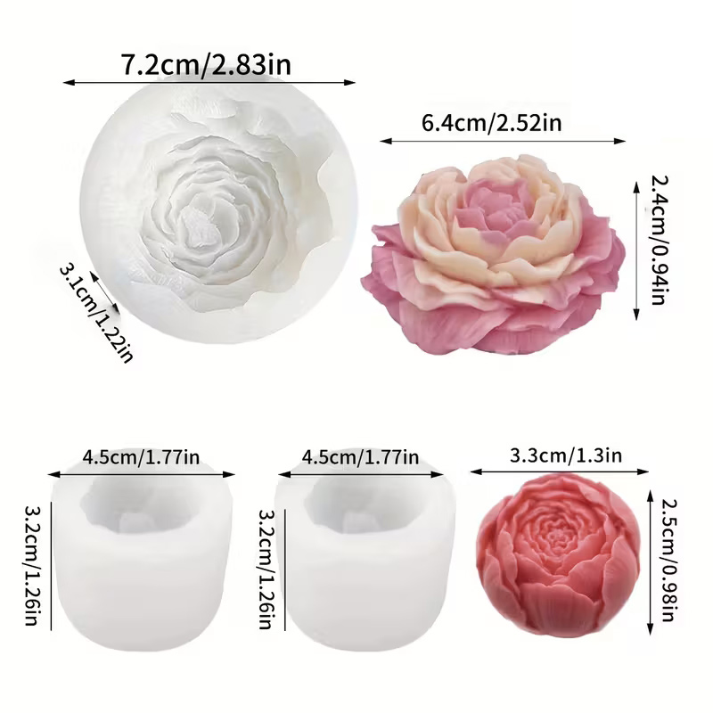 TEMU 3pcs Large 3d Flower Mold Set - Realistic Peony, Rose And Hydrangea Silicone Molds With Layered Petals And Center | Craft Supplies And