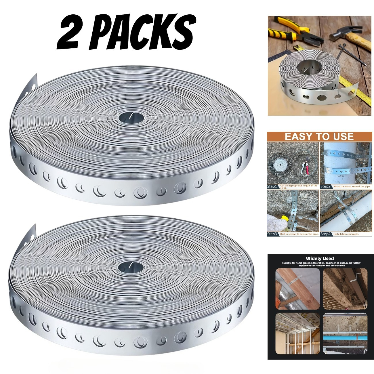 TEMU 2 Packs 118.11 Inch Plated Iron Coil With 17.5mm Hole - Durable Metal Pipe Support And Suspension Strip, Suitable For Plumbing Engineering, Home