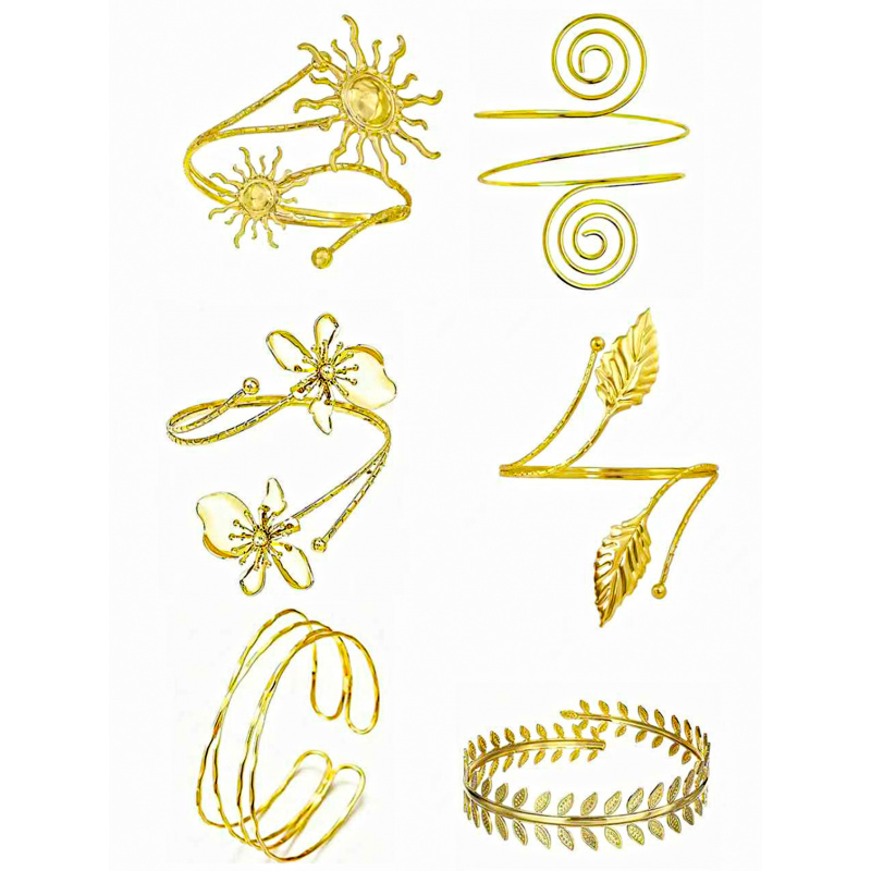 TEMU Set di 6 braccialetti regolabili da polso per donna | Set di braccialetti geometrici in metallo | Braccialetto boh矇mien vortice da dea greca |