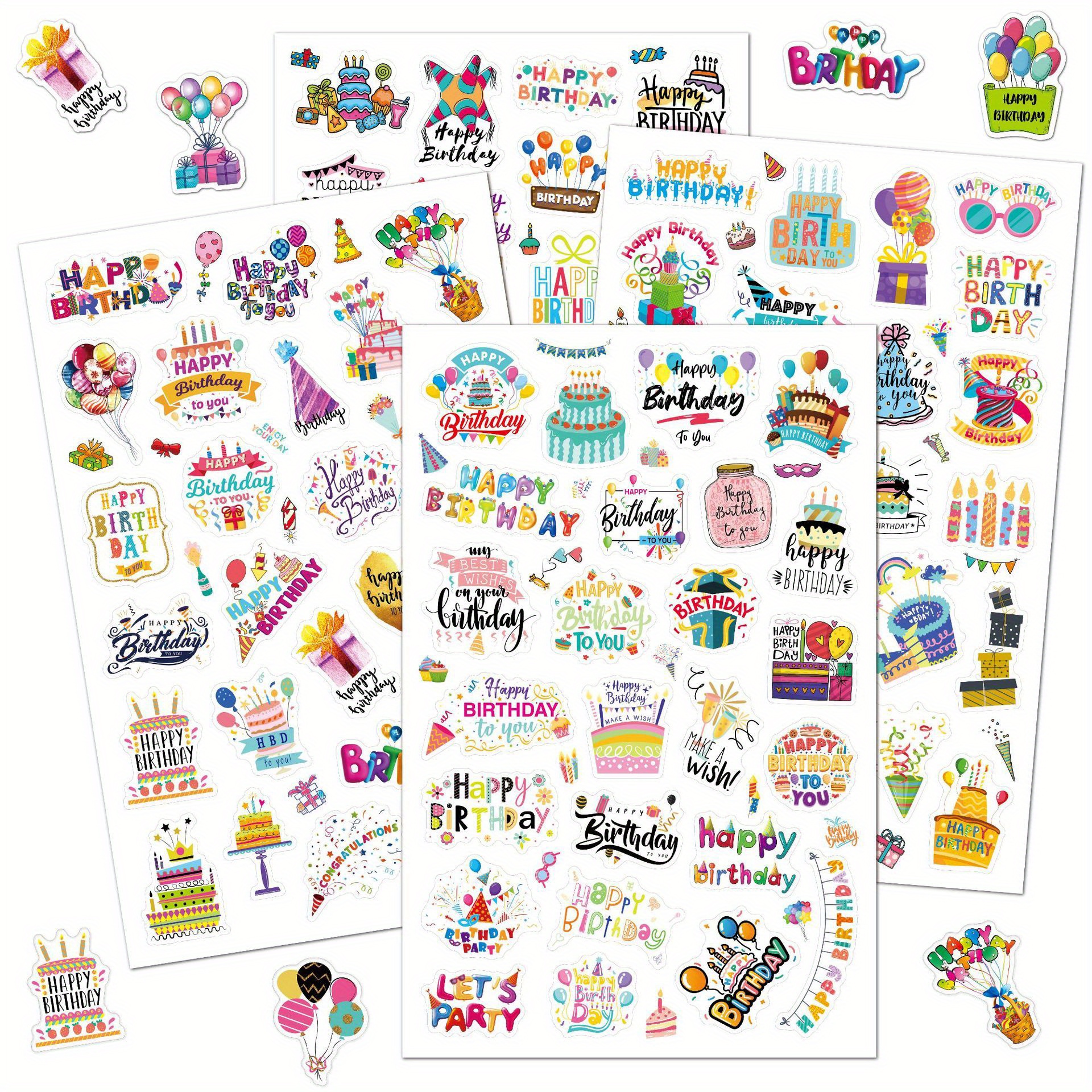 100pcs Happy Birthday Stickers Suitable For Roller Skating And Cycling , Party Decorations And Gifts