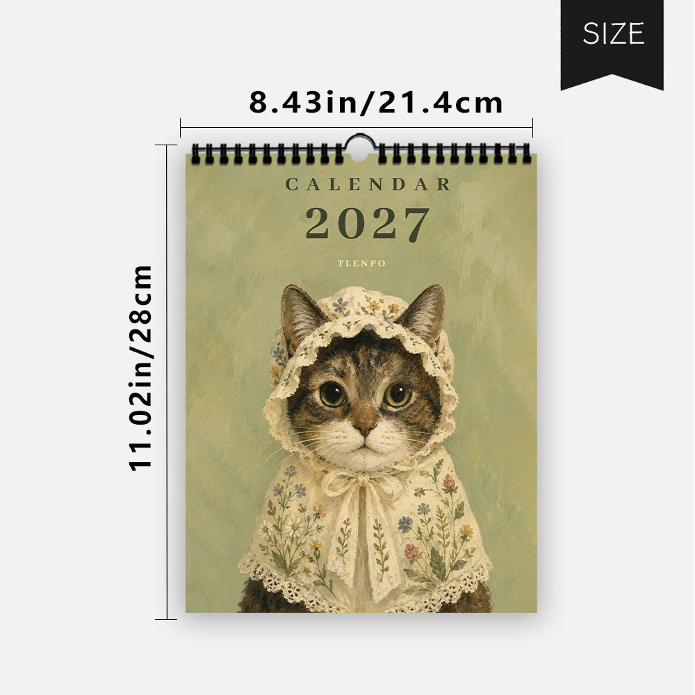 TEMU 1 pièce, Calendrier 2027, Calendrier Mural Chat Vintage à Imprimé Floral. Calendrier Mural en Papier Chat Vintage Floral Pastoral. Calendrier