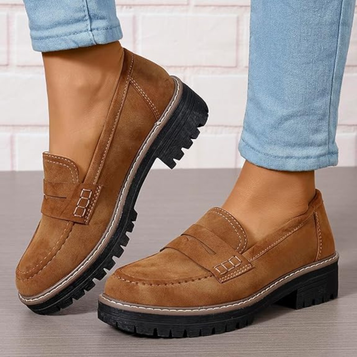 Lug Sole Platform Loafers, Stitched Height- Shoes, Versatile Casual Oxford Footwear For European Ladies, Women Shoes