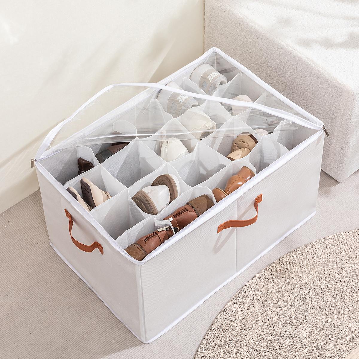 2-Pack Foldable Shoe Storage Boxes with Clear Lid