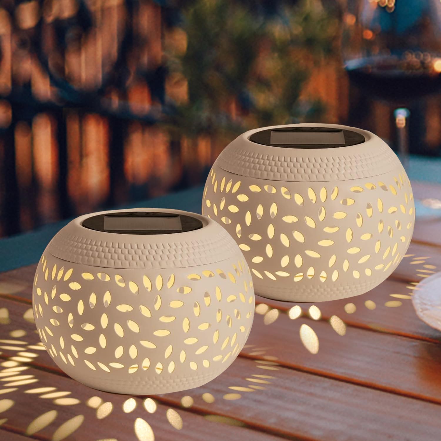 Image of 2pcs Solar Table Lamp Outdoor, Decorative Solar Lantern With Warm White Light, Ip44, Auto On At Dusk, Hollow Pattern Garden Table Light For Patio, Balcony, Terrace, Cafe, Camping And Outdoor Dining
