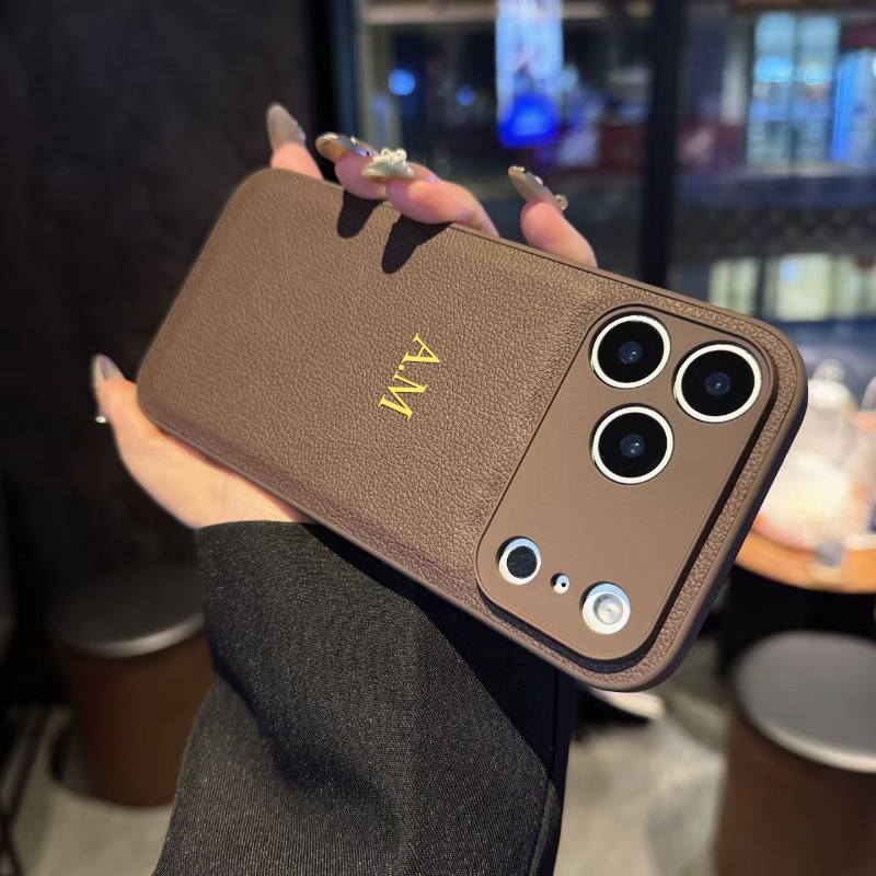 TEMU para Teléfono - Personalizada con para iPhone 17 Air 16 15 14 13 12 11 Pro 15 14 Plus, Cuero Sintético de Lujo 3D DIY Grabado Doradas
