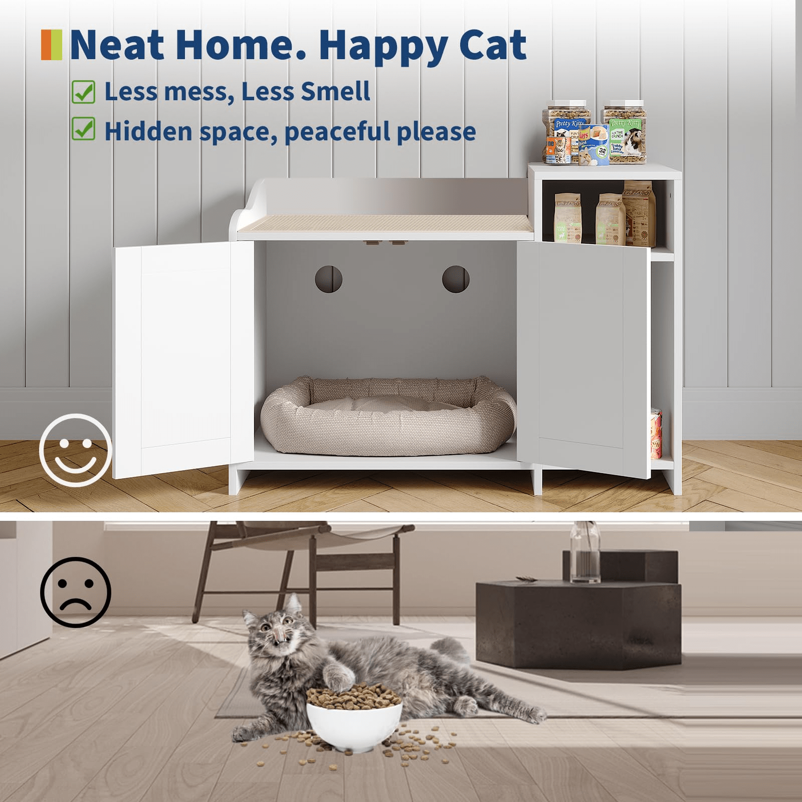 Wooden Cat Litter Box Enclosure with Barn Door