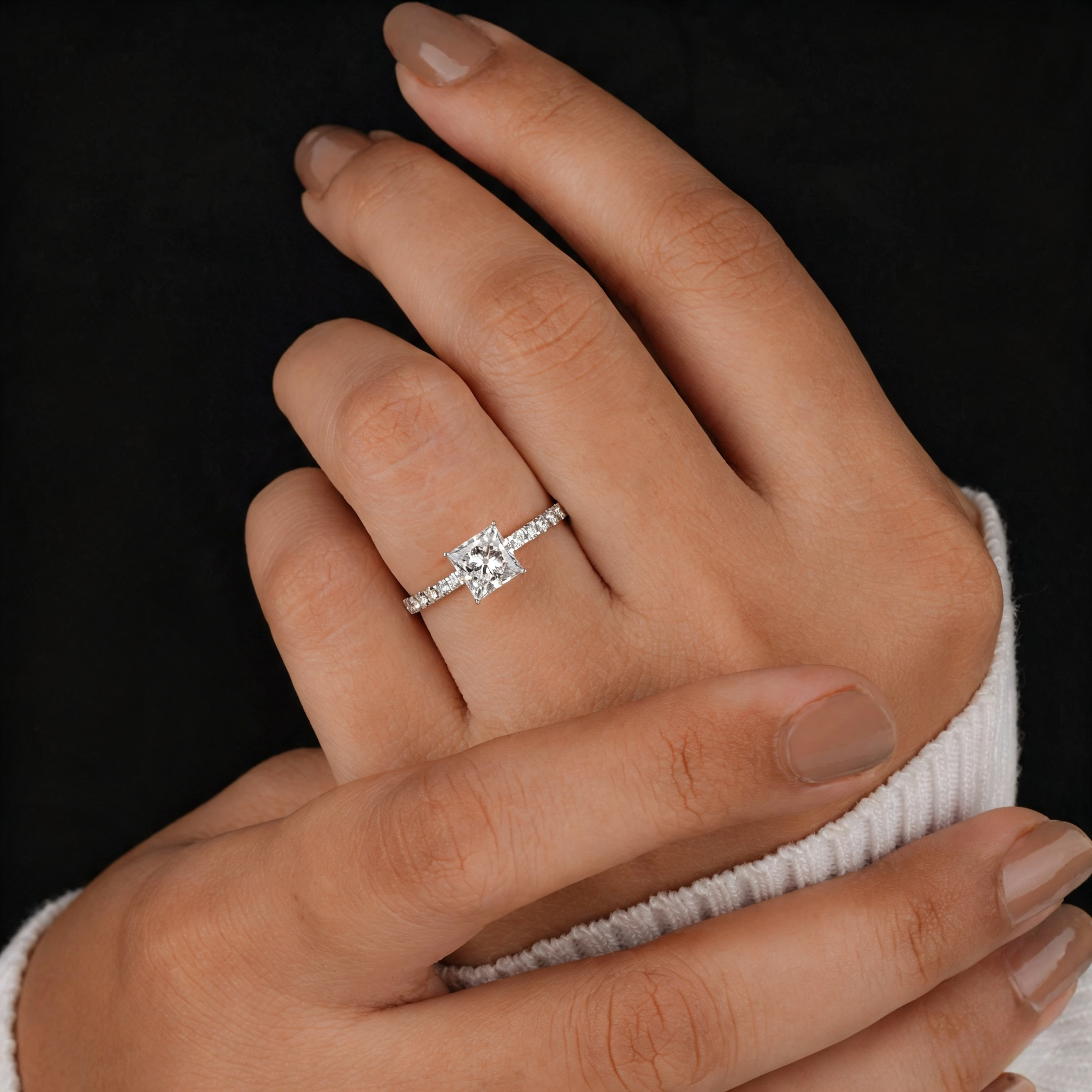 Brilliant Princess Cut Moissanite Ring in 925 Silver, Exquisite Gift