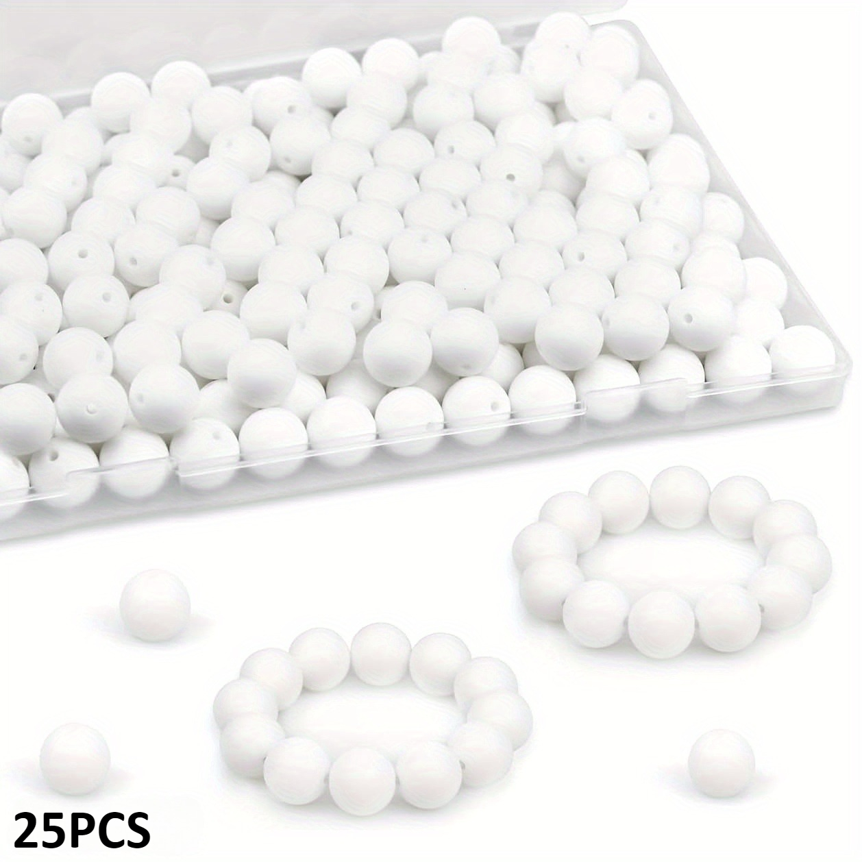 TEMU 25/45pcs Silicone Beads, 15mm Silicone Beads White For Keychain Making Bulk Round Silicone Beads For Bracelet Necklace Crafts Making