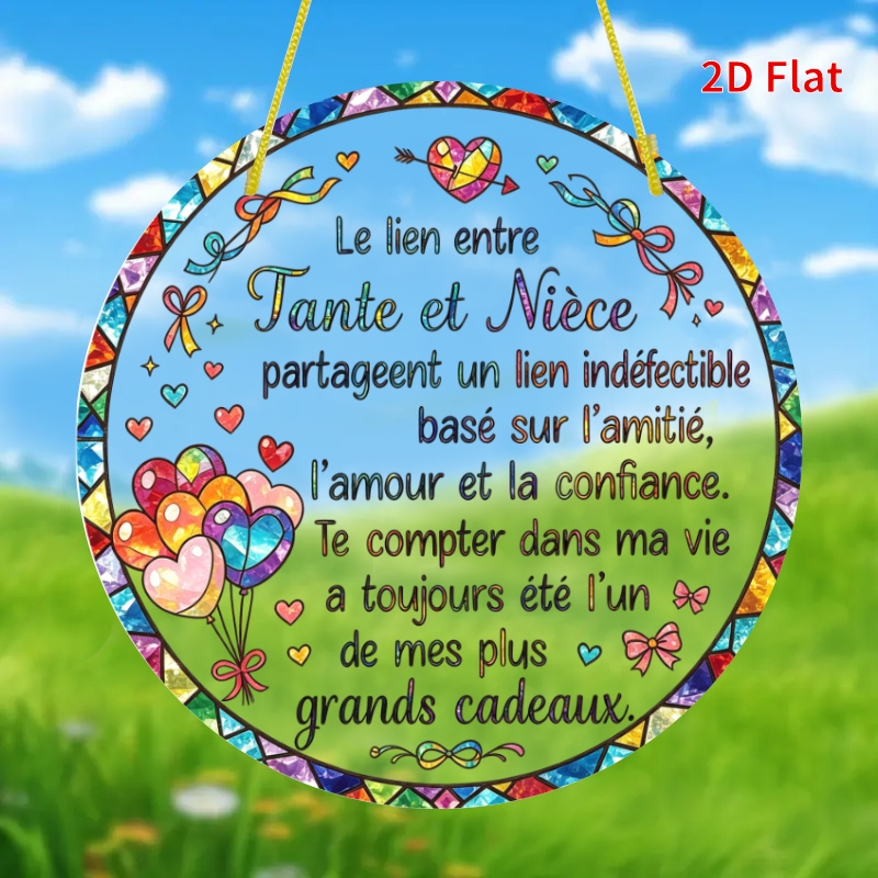 TEMU Plat 2D, [Plaque 2D] 1 pièce Ornement rond en acrylique français "Le Entre Tante Et Niece" - Décoration de pièce, Décoration murale, Cadeau de