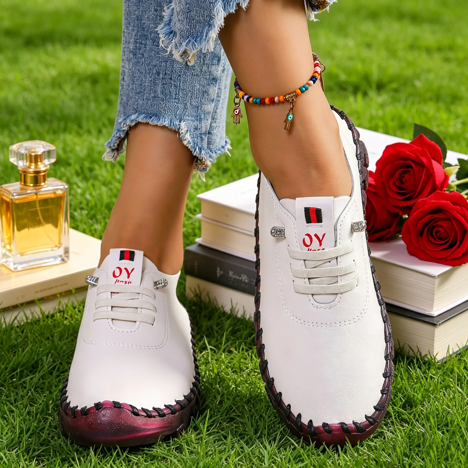 Image of Black Women's Casual Walking Shoes, Lightweight Lace-up Flats, Comfortable Loafers For Work, Shopping, Travel, , Women Shoes