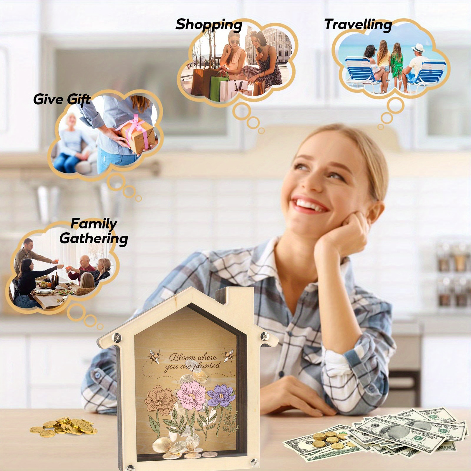 holzhausförmige sparschwein durchsichtigem Temu Germany