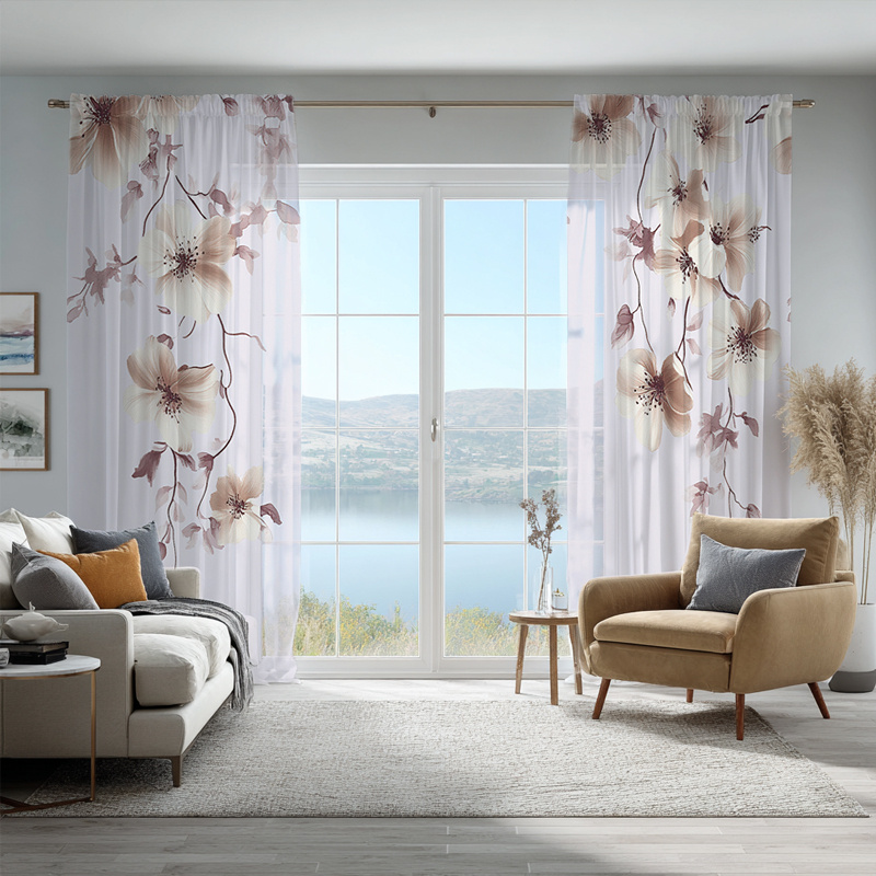 TEMU 2d Flat - 2d Flat - 2pcs Curtains, 2d , Semi-sheer Curtains - , Printed Design - Modern Home Decor & Artistic Drapes - Suitable For - Machine