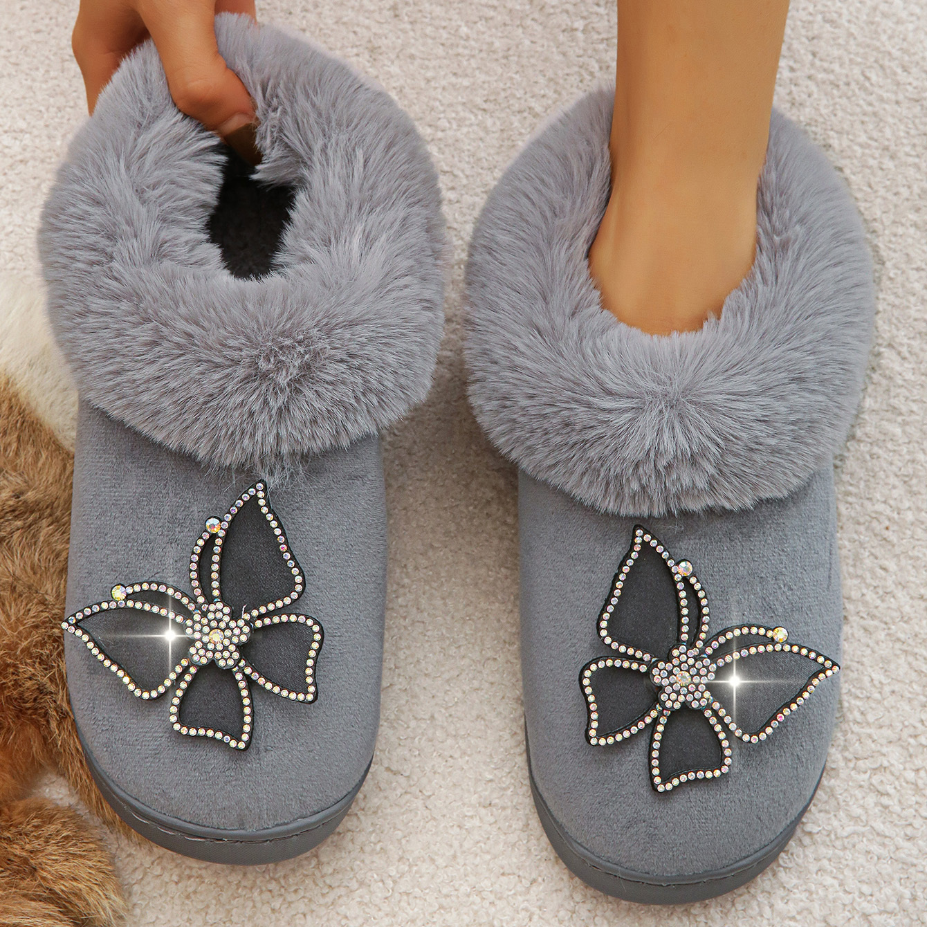 Vlinder Decor Winter Mode Dames Warme Antislip Huisschoenen met Hak- en Teenbedekking, Dames Schoenen