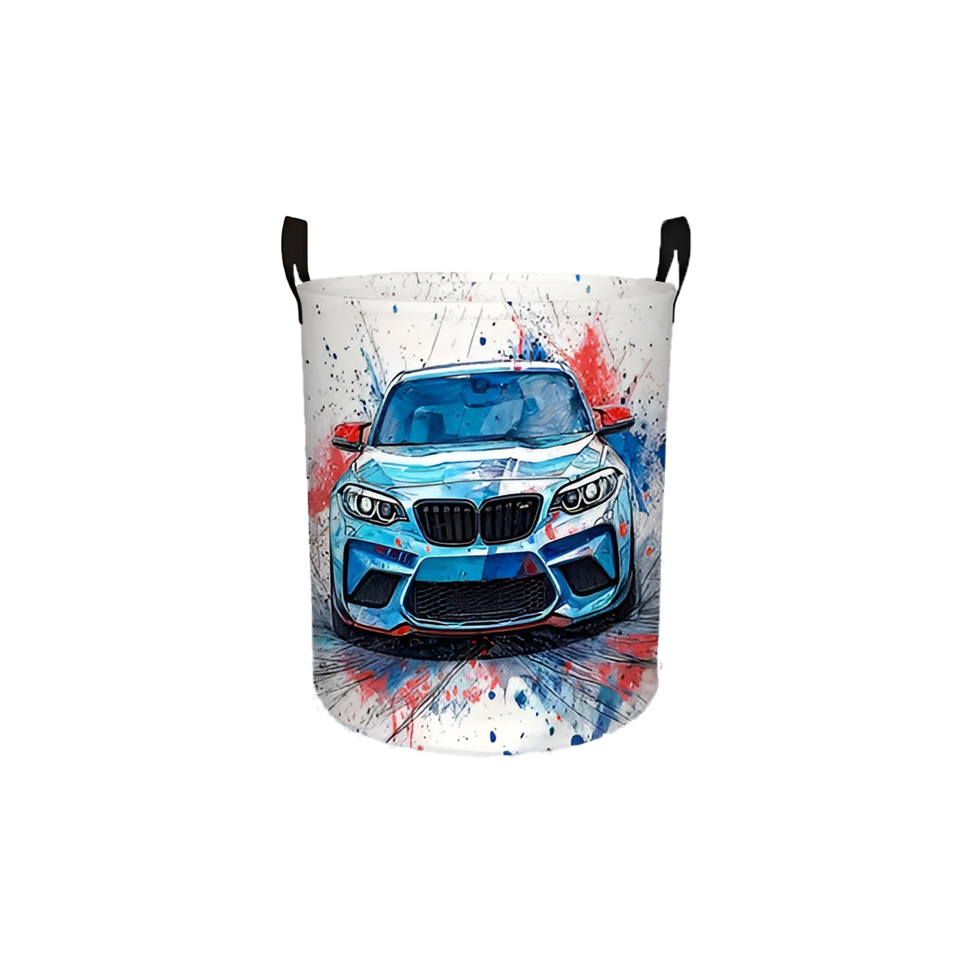 TEMU 1pc Boîte de rangement imprimée avec motif de voiture de sport à l'encre éclaboussante de style cool, panier à linge sale, convient pour la