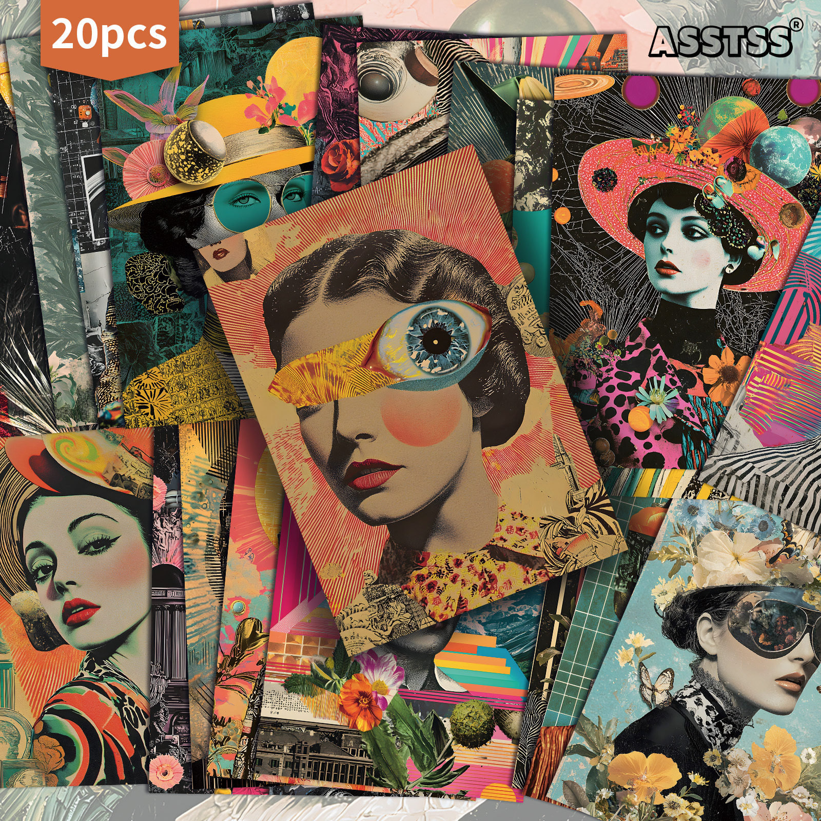 20-pack Asstss Bizarre Feminine Collage Gift Cards - 4x6 Inches Junk Journal Paper, Classic Pinup Illustrations,…: retailer-supplied image