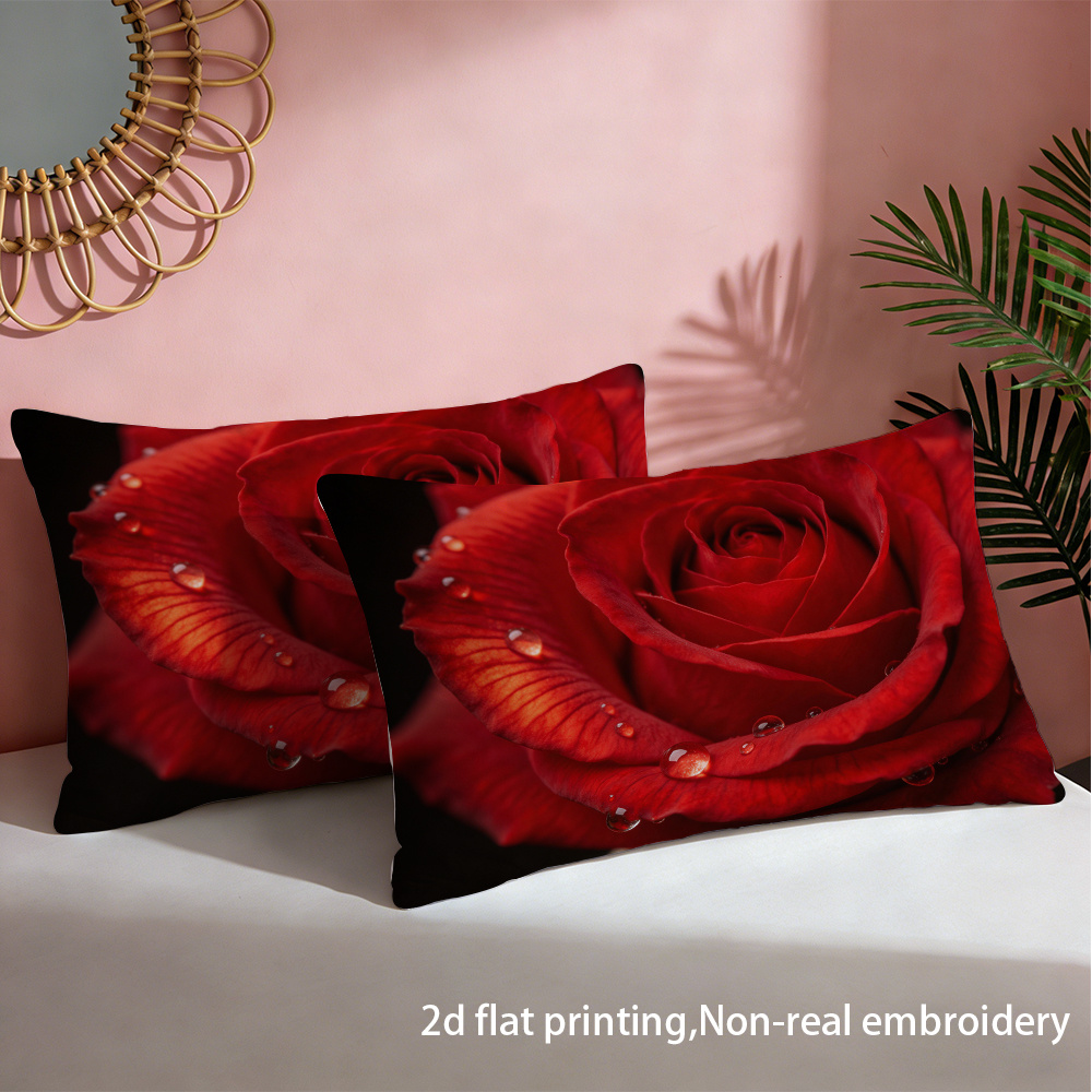 TEMU 2d Flat - Set Of 2 Rectangular Pillow Covers Made Of Polyester Featuring A Stylish Red With 2d Flat Digital Printing, Perfect For Modern Sofa